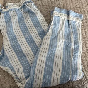 Serena and Lily Striped Blue and White linen Drawstring Pants Porto